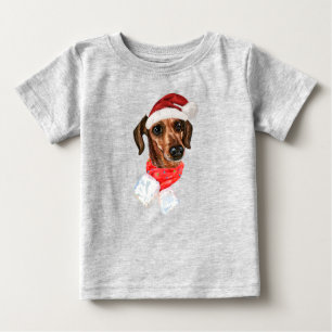 Cachorro Dachshund com camiseta Natal Santa Hat