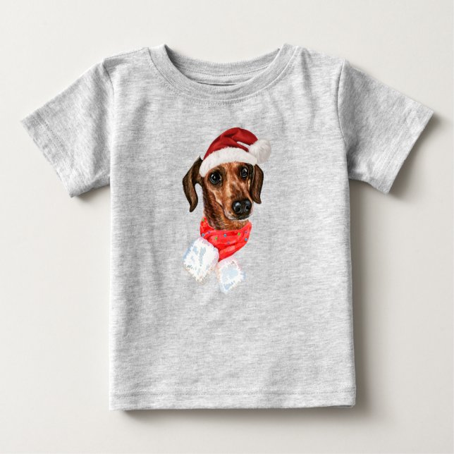 Cachorro Dachshund com camiseta Natal Santa Hat (Frente)
