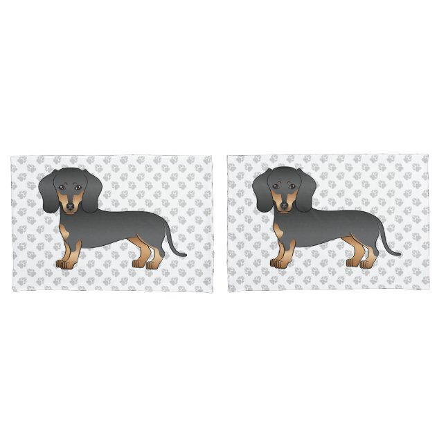 Cachorro Dachshund Preto e Castanho de Pelo Liso & (Frente - conjunto)