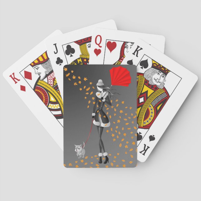 Cachorro & Dama Cartas de Baralho Folhas de Outono (Verso)