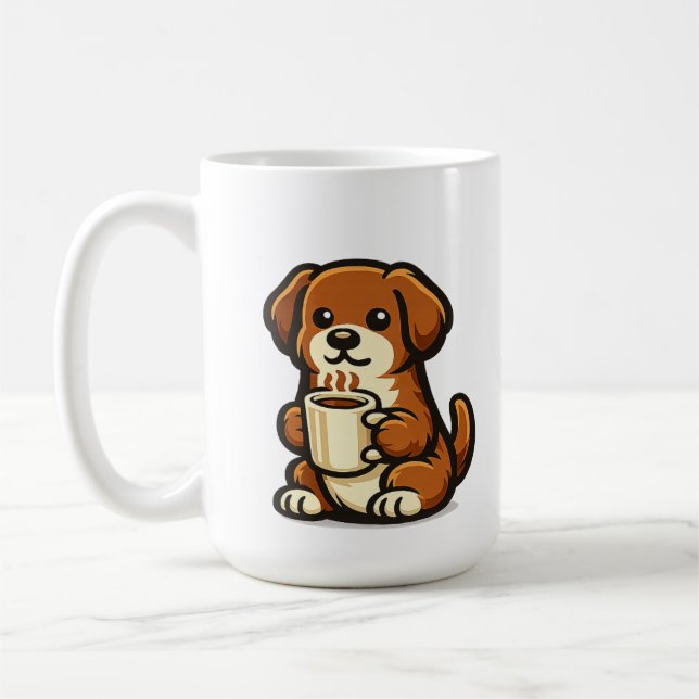 Cachorro de Café Fofo Design de Caneca Kawaii (Esquerda)