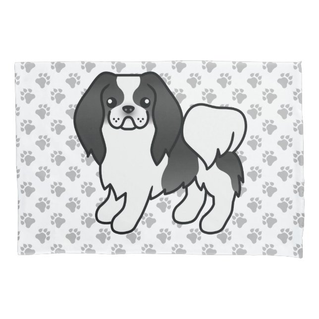 Cachorro de desenho japonês preto e branco Chin e  (Frente)