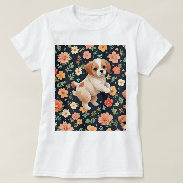 cachorro de flor, de pé, mulher T-shirts (Frente do Design)