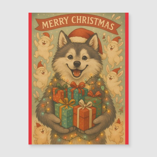 "Cachorro de Natal" Cartão Magnético (Frente)