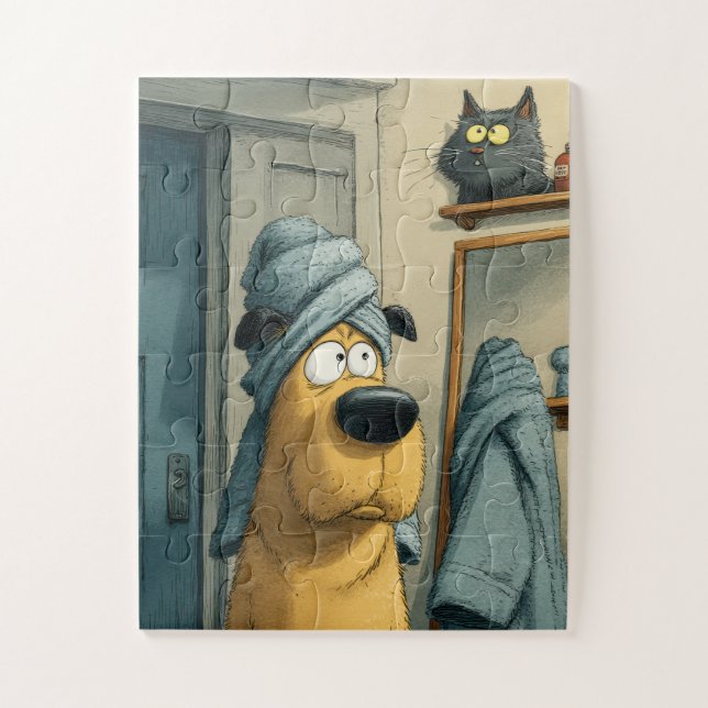 Cachorro de Toalha e Gato Sneaky - Quebra-cabeça e (Vertical)