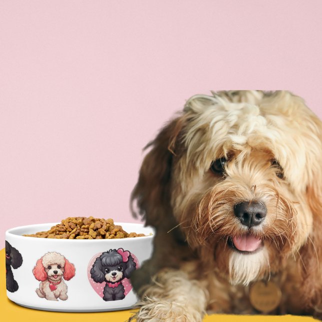 Cachorro do Poodle do namorados | tigelas de cão (Valentine Poodle Dog | dog bowls)