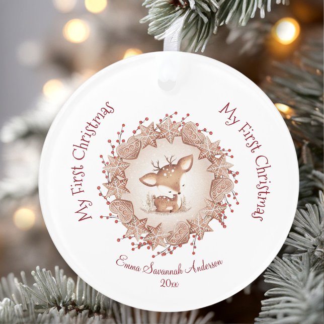 Cachorro do Primeiro Ornamento de Natal Vermelho (Cute Baby's First Christmas Ornament Deer Red)