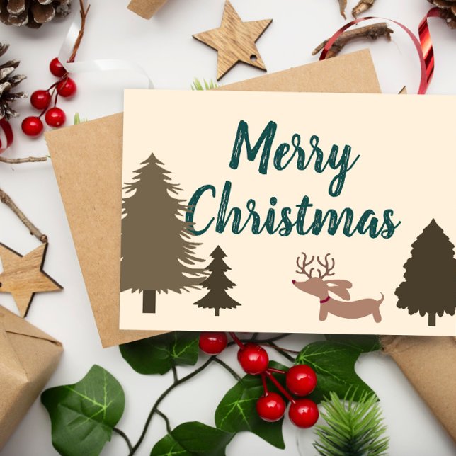 Cachorro do Vendedor de Cartões de Natal (Wiener dog Rustic Merry Christmas Card)