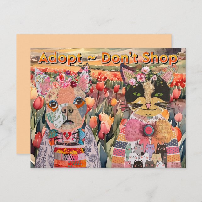 Cachorro e Gato Adote Não Compre Cartão de Boas Vi (Frente/Verso)