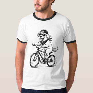 Cachorro Engraçado Andando de Bicicleta Camiseta L