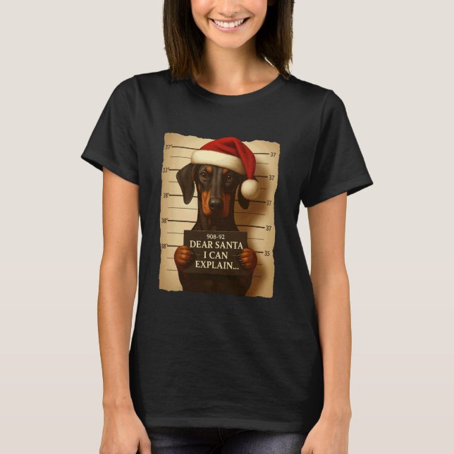 Cachorro engraçado de Natal - Camiseta de Doberman (Frente)