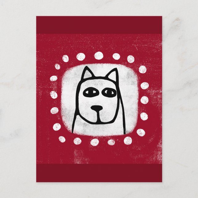 Cachorro Engraçado em Cartão Postal Vermelho (Frente)