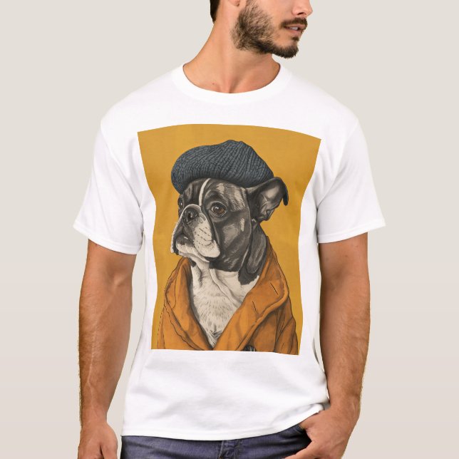 Cachorro Engraçado na Camisa T de Desenho de Beret (Frente)