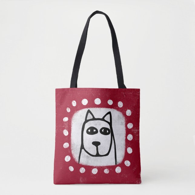 Cachorro Engraçado No Saco Vermelho De Tote (Frente)