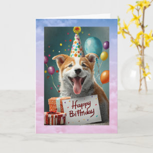Cachorro Familiar Aniversário, Cartão Dobrado de 5