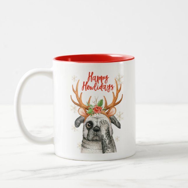 Cachorro Feliz de Natal Pug 2 Caneca Tonelada (Esquerda)