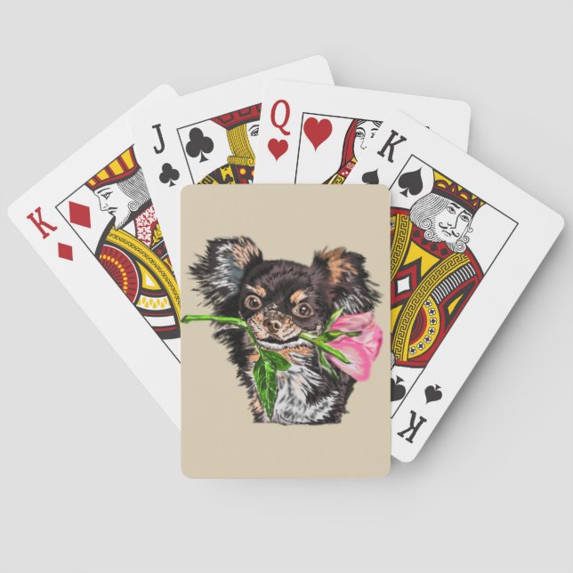 Cachorro Fofo com Cartas de Baralho com Rosa (Verso)