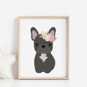Cachorro Francês com Coroa Flor Poster