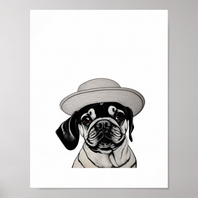 Cachorro-Garota Vestindo Impressão Preto e Branco (Frente)