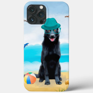 Cachorro German shepherd Negro na praia
