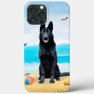 Cachorro German shepherd Negro na praia