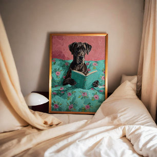Cachorro Grande Azul Lendo Um Poster De Livro