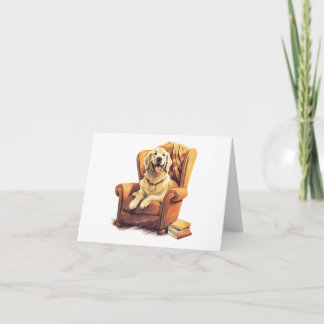 Cachorro na Cadeira com Cartão de Vazio de Livros