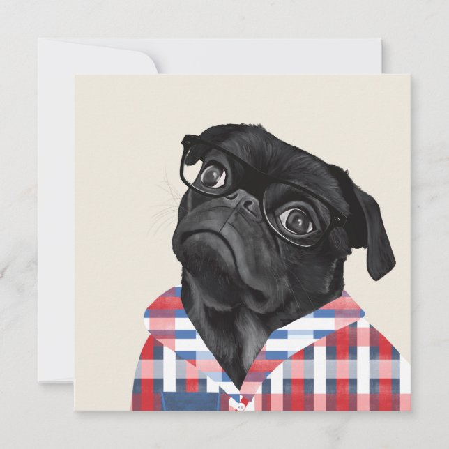 Cachorro Negro Cachorro Com Óculos E Cheque Camisa (Frente)