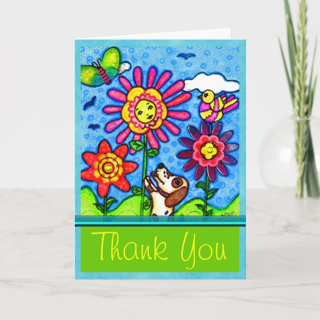 Cachorro No Cartão De Saudação De Arte Das Flores  (Frente)