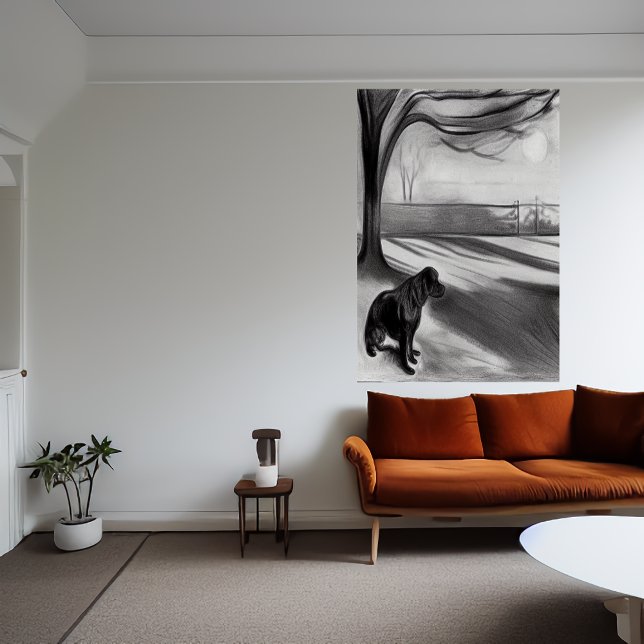 Cachorro no parque Poster de Arte AI preto e branc (Criador carregado)