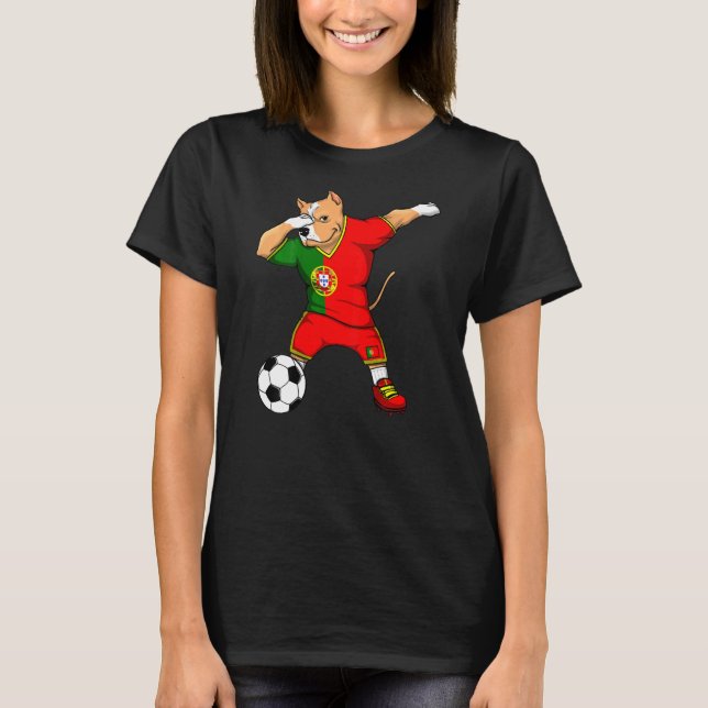Cachorro Pitbull Dabbing Portugal Camisa de Futebo (Frente)