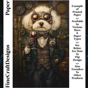 Cachorro Poodle Steampunk Bebendo Vinho Papel Craf
