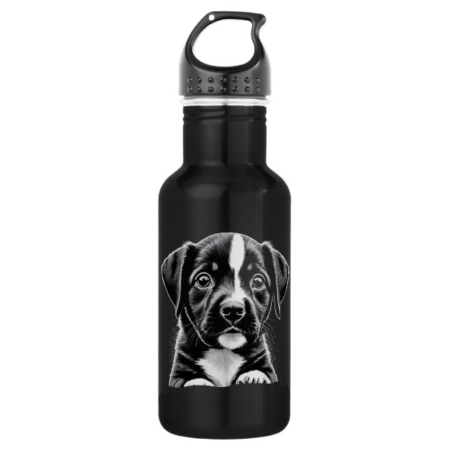 Cachorro Preto e Branco Fofo - Garrafa de Água par (Frente)