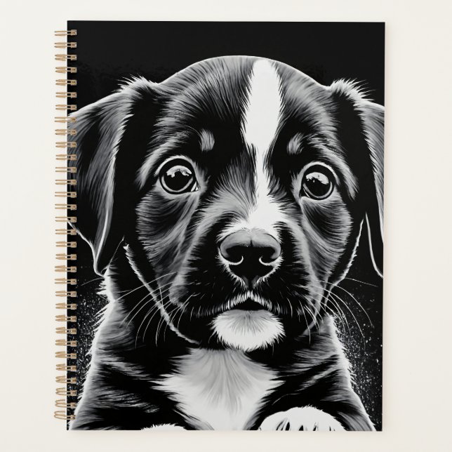 Cachorro Preto e Branco Fofo – Planejador para Ama (Frente)