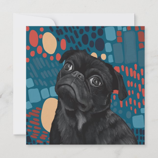 Cachorro Preto Sentado Adorável no Abstrato Azul (Frente)