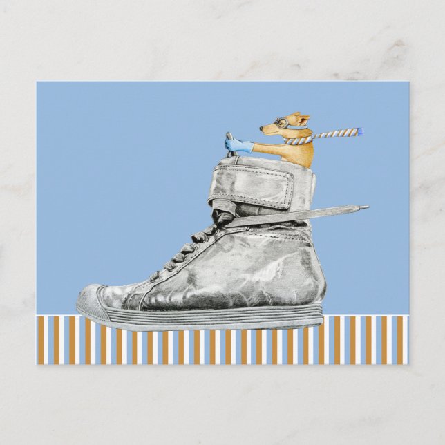 Cachorro que conduz um cartão postal com striping  (Frente)