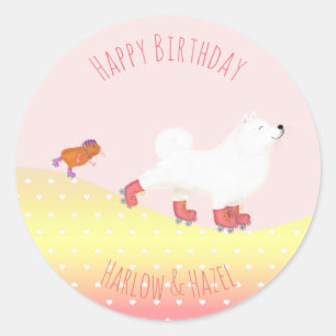 Cachorro-rolha e autocolantes redondos de cobaia