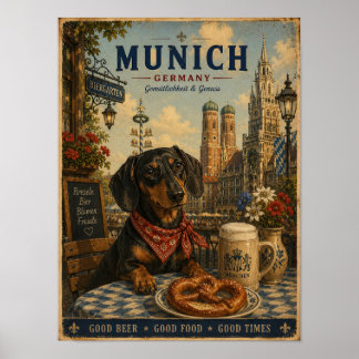 Cachorro-salsicha em Munique Poster de Viagem Vint