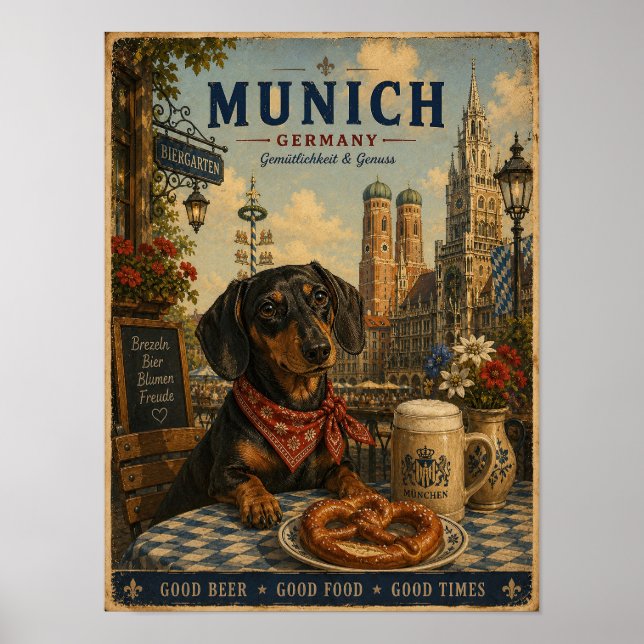 Cachorro-salsicha em Munique Poster de Viagem Vint (Frente)