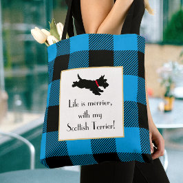 Cachorro Scottie Cachorro Buffalo Xadrez Azul Tote