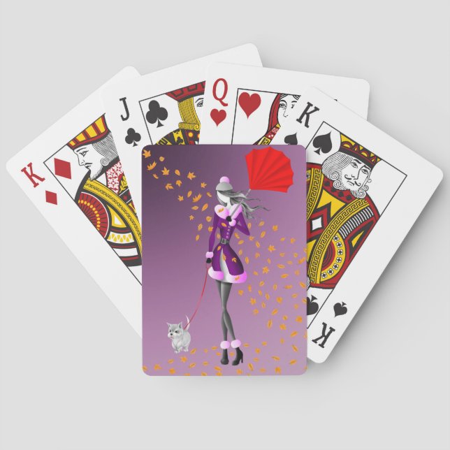 Cachorro & Senhora Cartas de Baralho Folhas de Out (Verso)