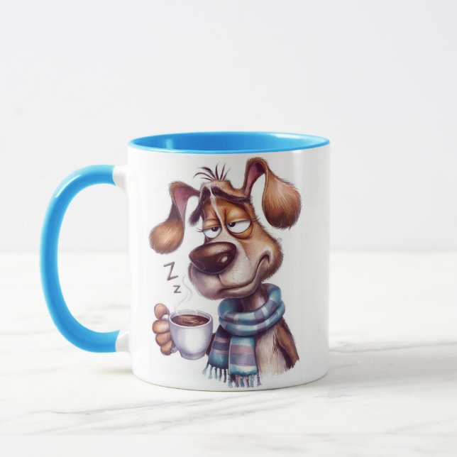 Cachorro sonolento com xícara de café (Esquerda)