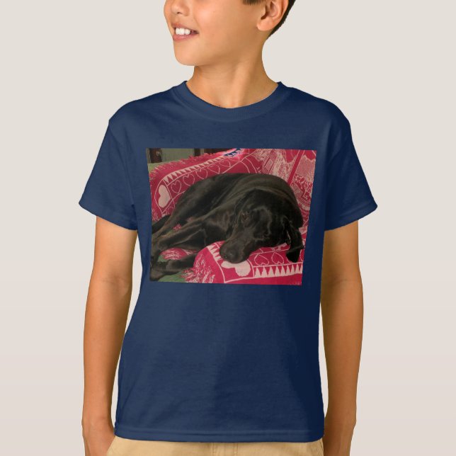Cachorro Sonolento Crianças Escuras T-Shirt (Frente)