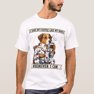 Cachorro T-Shirt Engraçado Café e Naps Pet Humor
