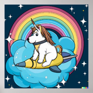 Cachorro Unicórnio Poster Espacial - Animal Galáxi
