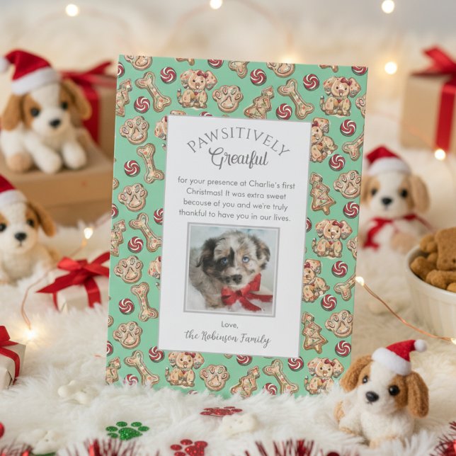 Cachorros Cookies Puppy Primeiro Cartões de agrade (Christmas Pawsitively Grateful Puppy 1st Xmas Pet Thank You Cards. Cute Colorful Gingerbread Cookies)