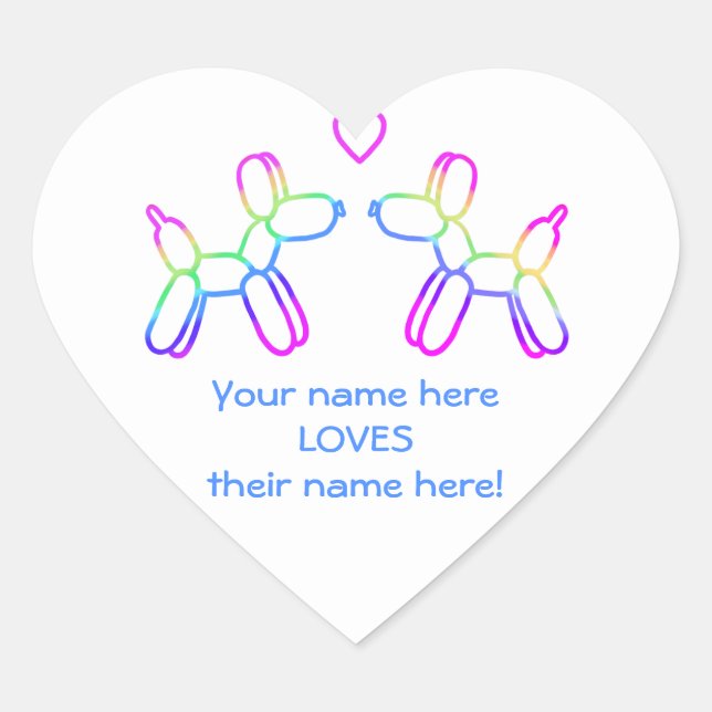 Cachorros de Balão Personalizáveis Coração Adesivo (Frente)