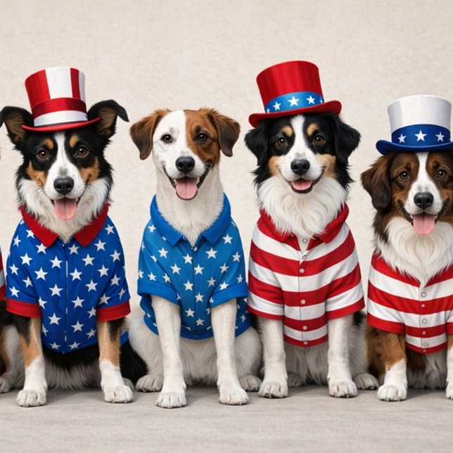Cachorros Fofos dos EUA Cartão Americano ("Star, stripes, and wagging tails")