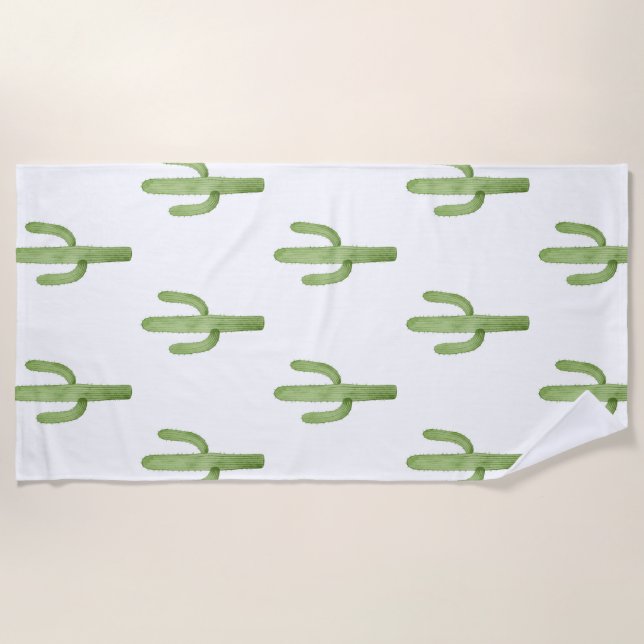 Cacto de aquarela em toalha de praia (Frente)