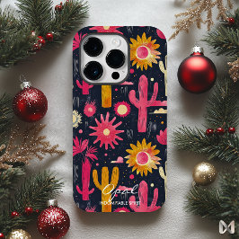 Cacto Ousado e Padrão Floral com Citação do Nome